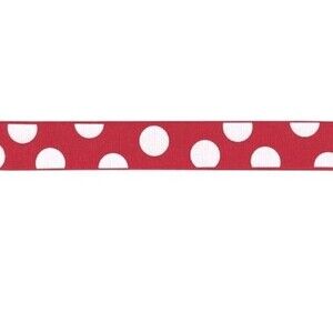 Berwick Offray Grosgrain Polyester Ribbon, 7/8" x 9', Red with White Polka Dots